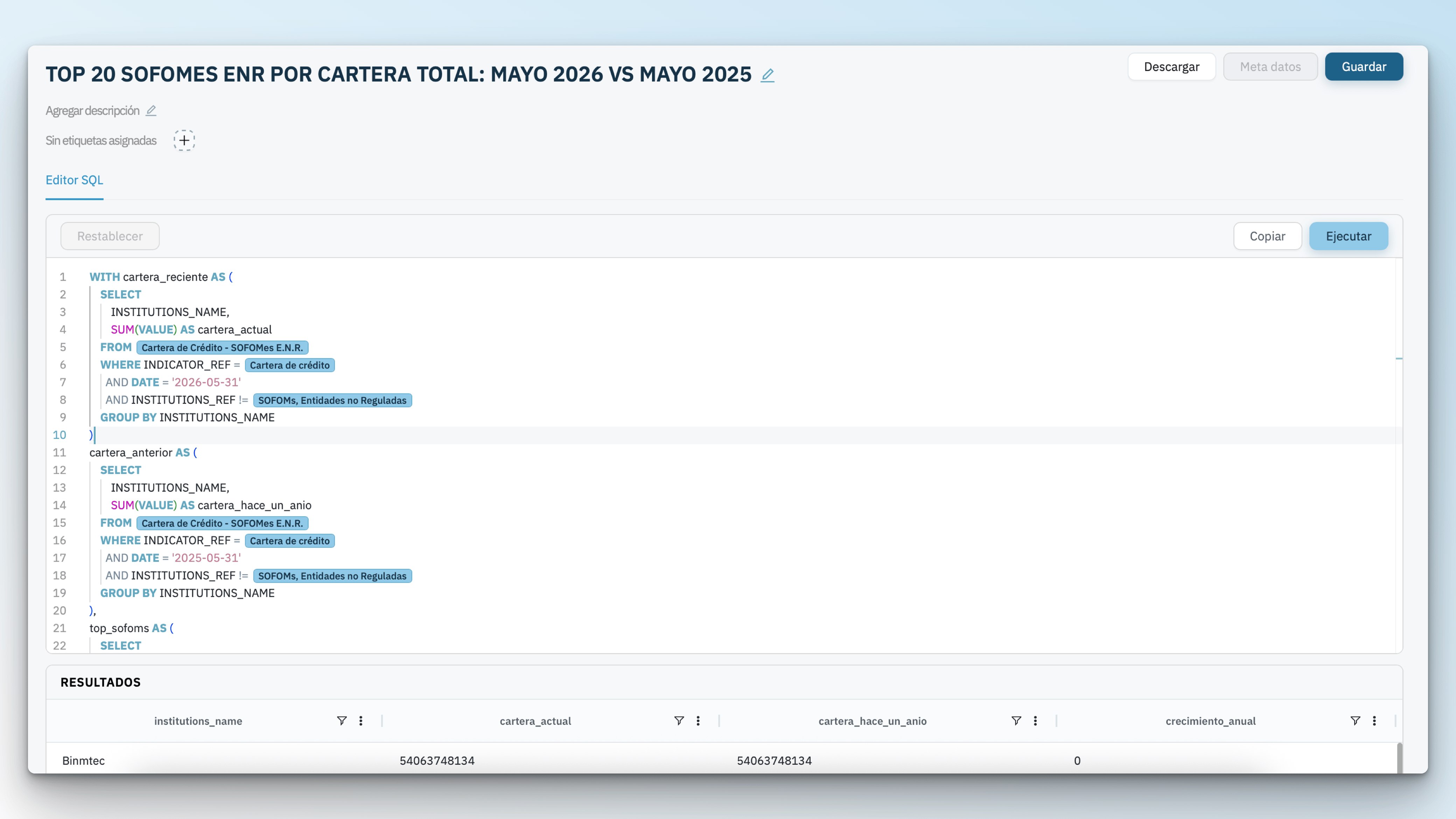 Editor de consultas SQL