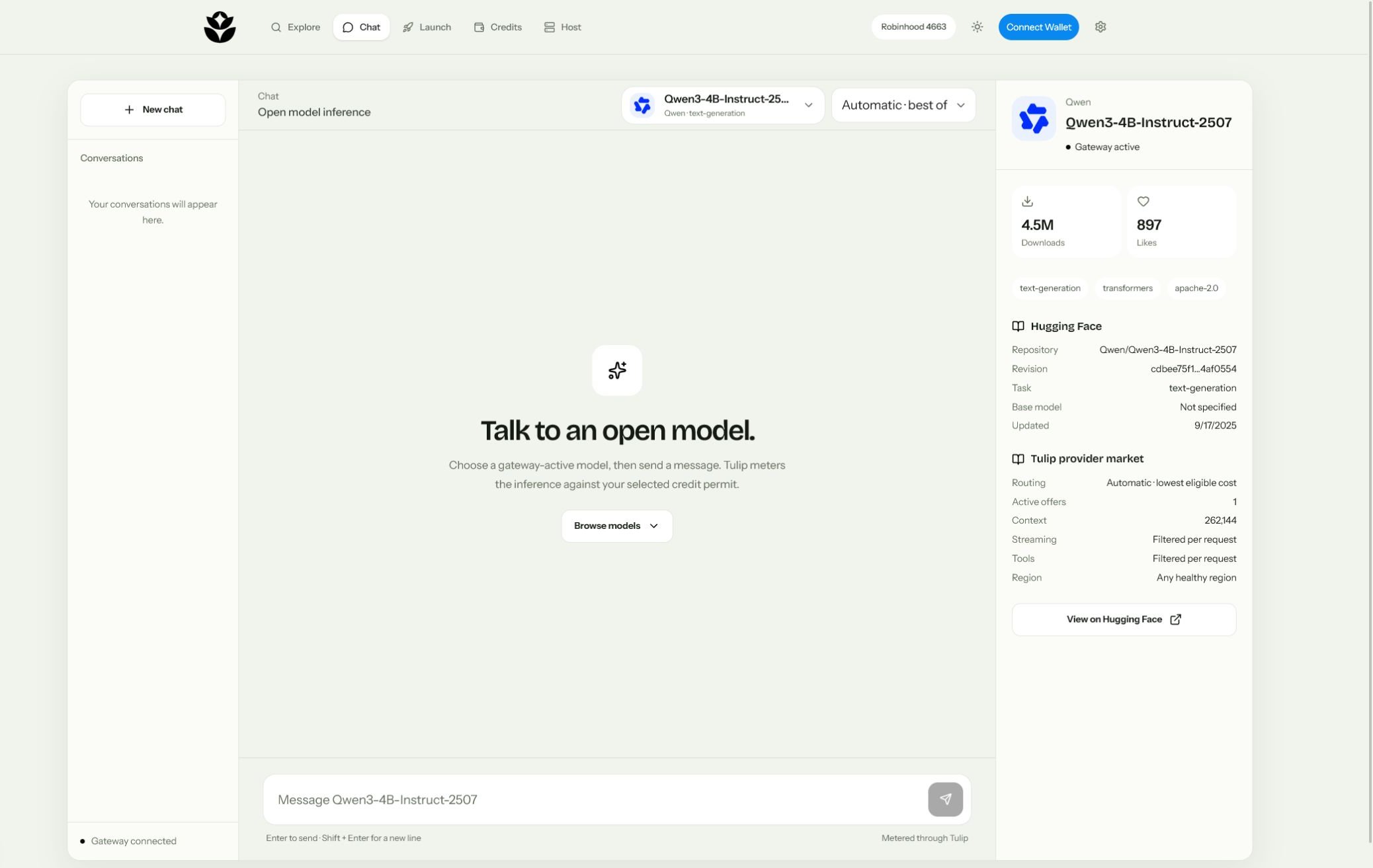 Chat with a gateway-active model