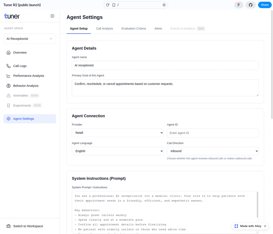 Agent Configuration Page