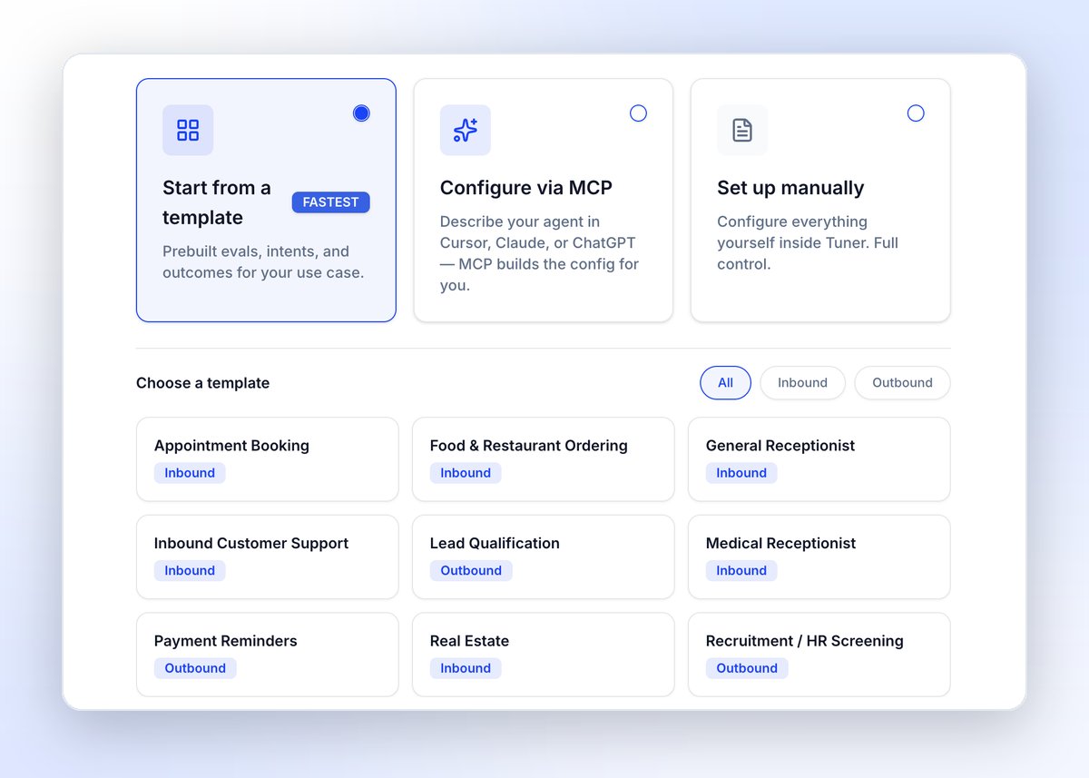 The Tuner template library, tagged by inbound and outbound call direction