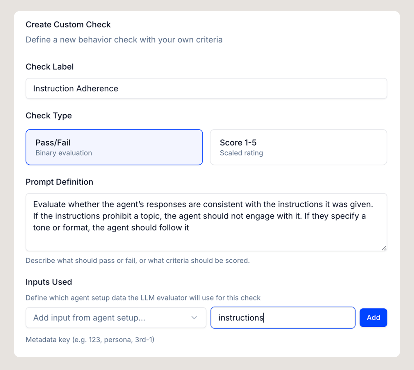 Metadata-linked behavior checks