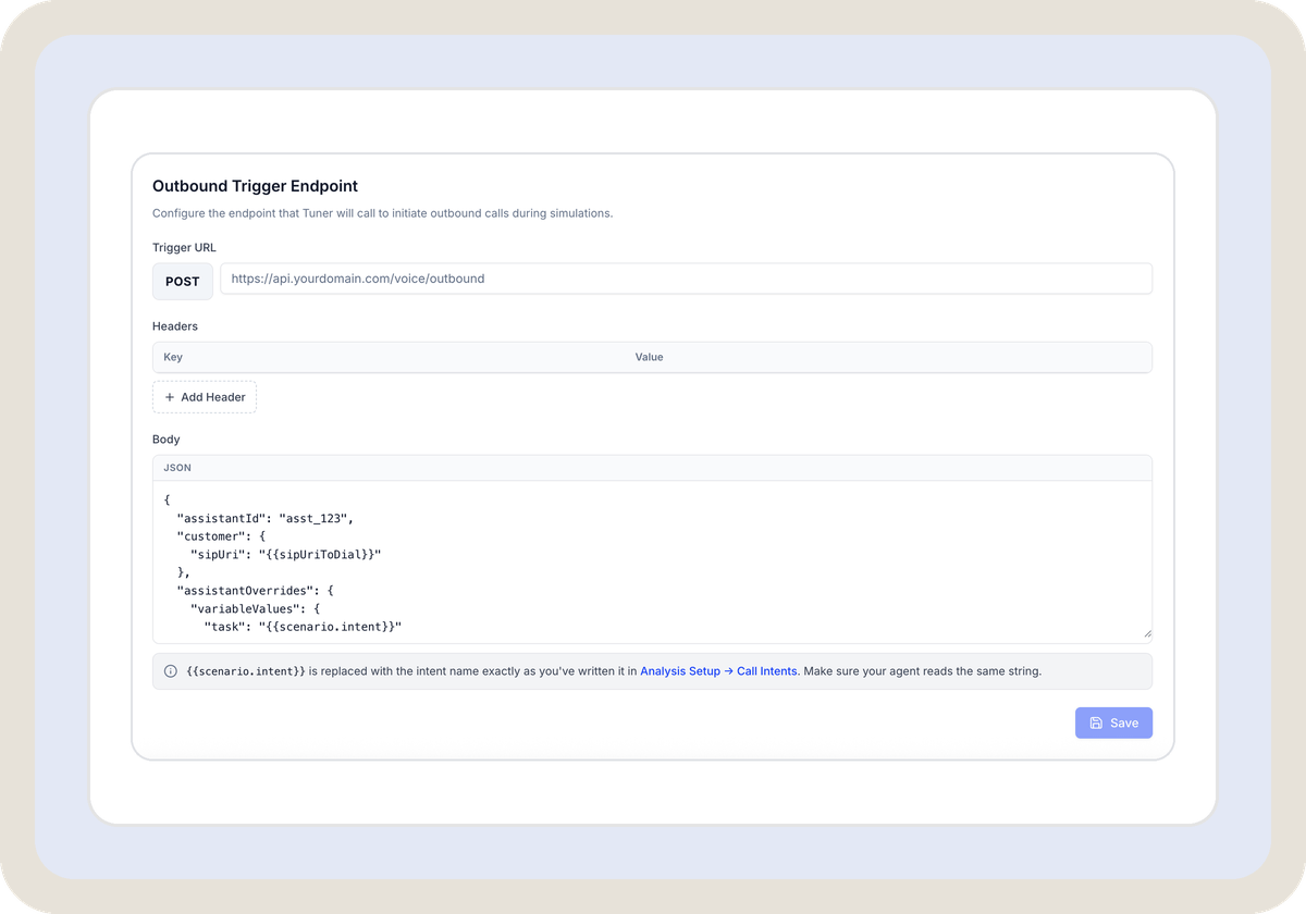 Outbound simulation trigger endpoint in Tuner