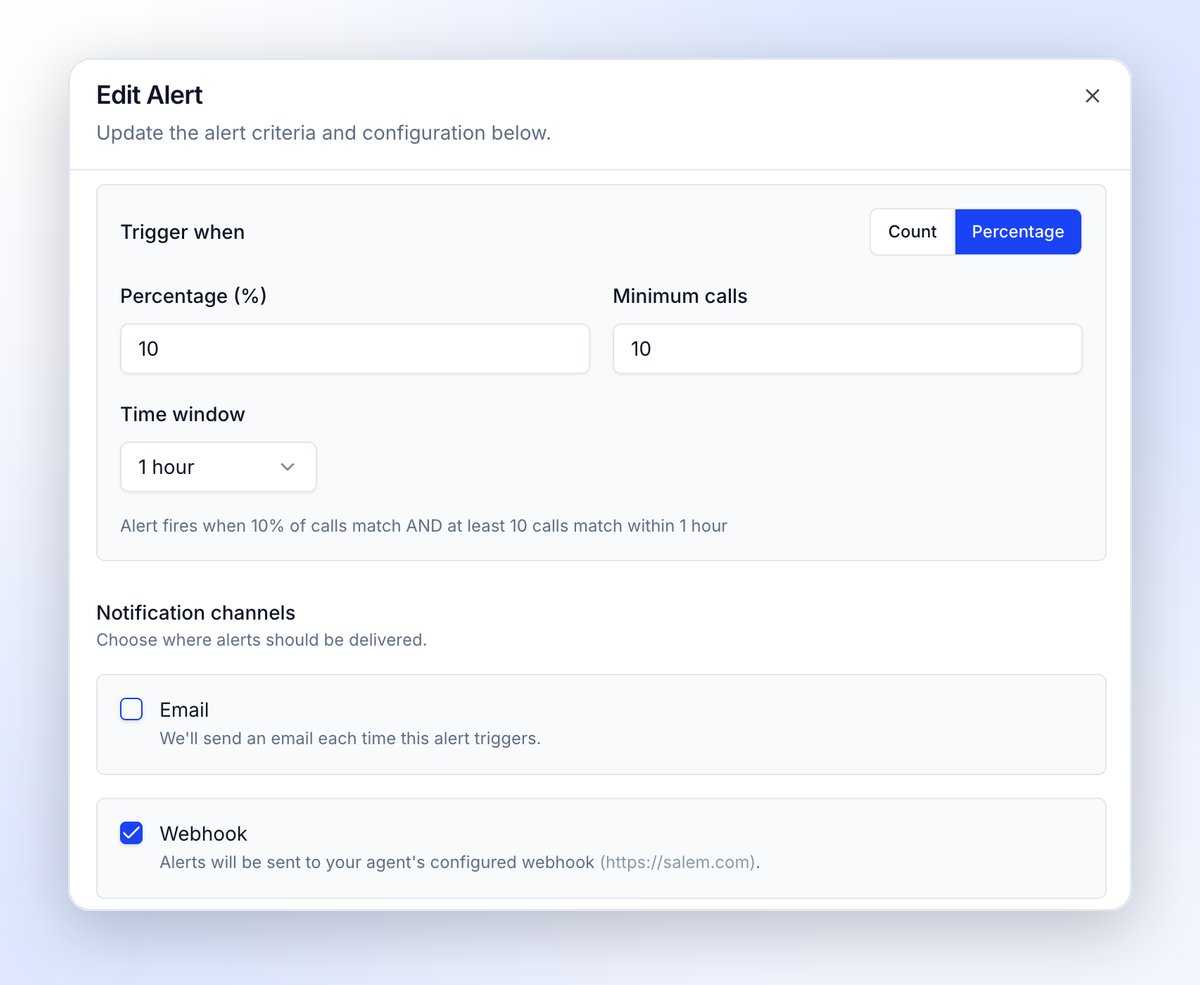 Choosing Webhook as a notification channel on a Tuner alert