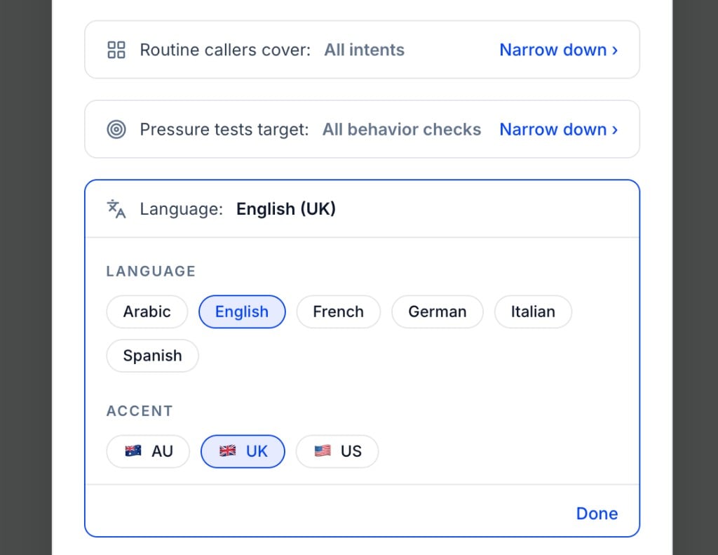 Choose simulation language and accent