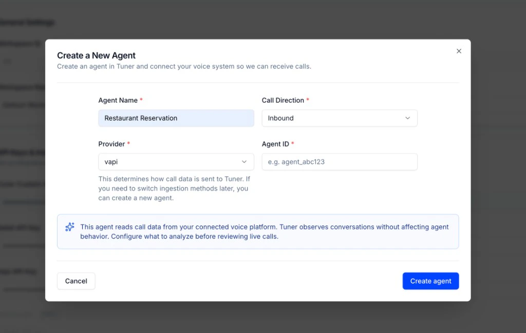 Create a New Agent — Vapi