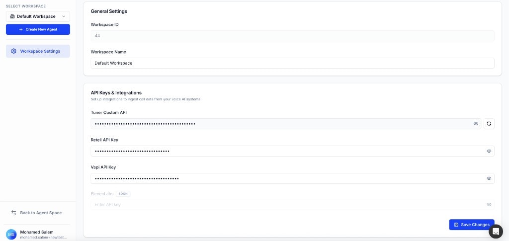 Workspace Settings API Keys and Integrations