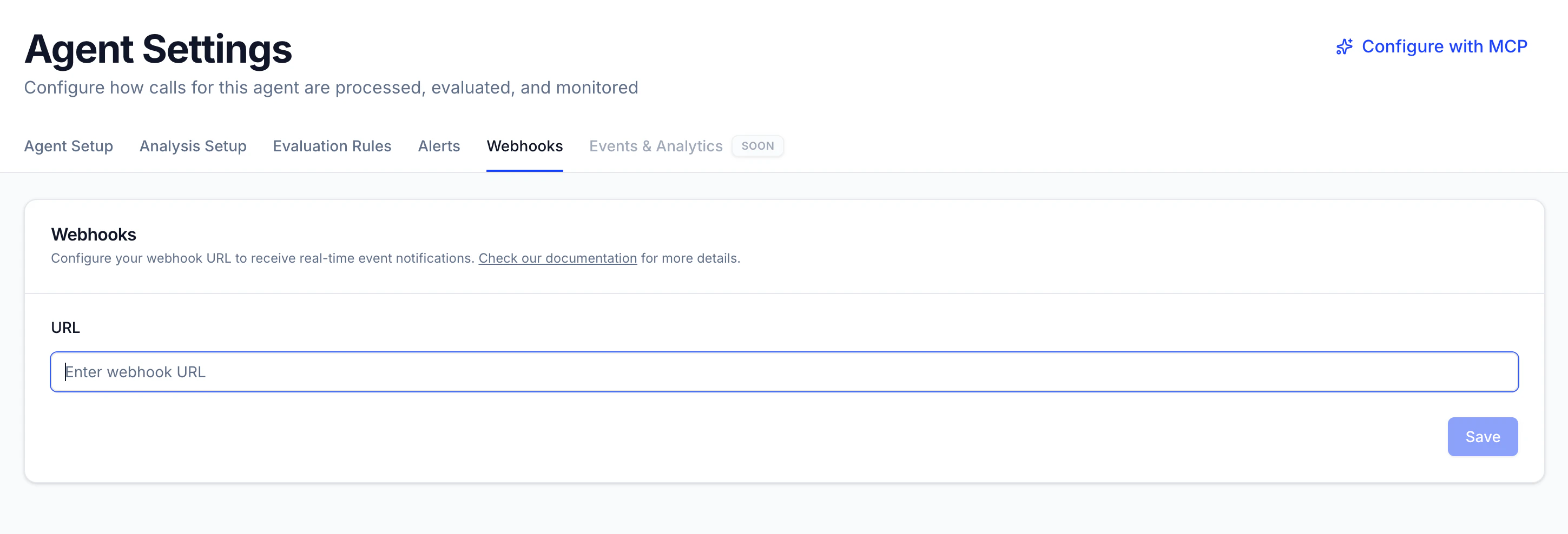 Agent Settings, Webhooks tab