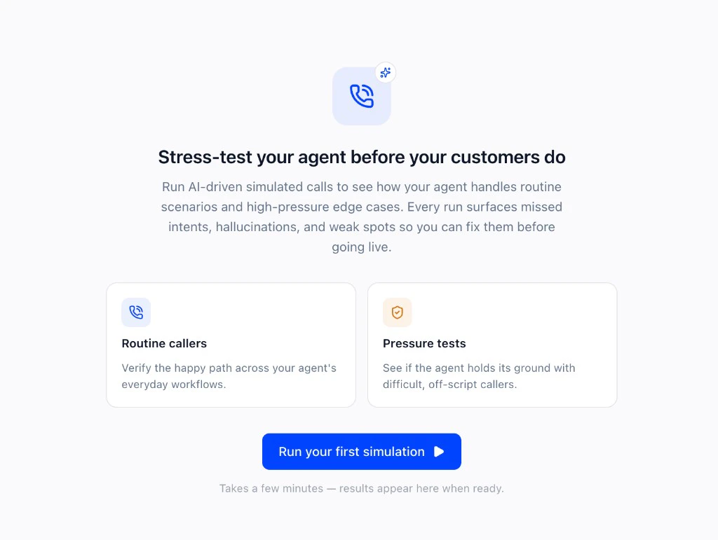 The simulation landing page before your first run