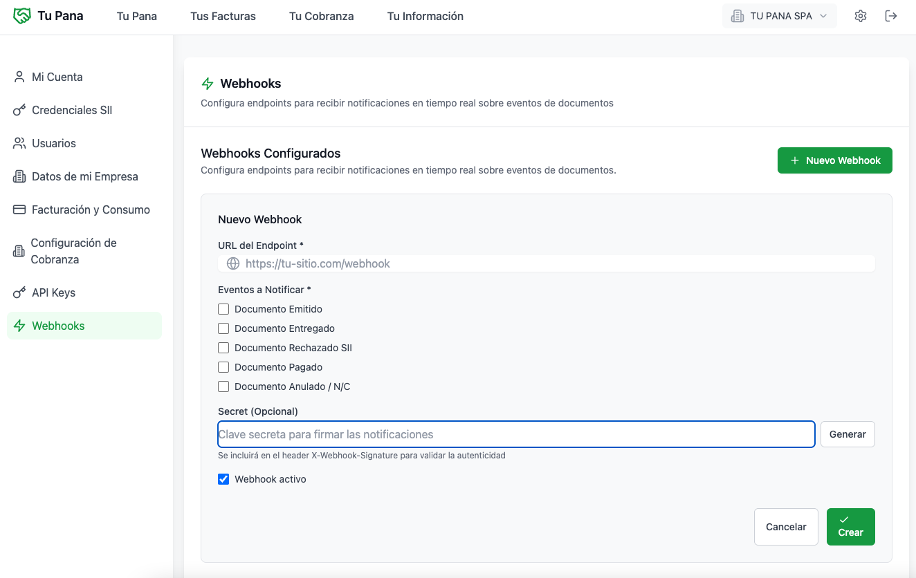 Configuración de Webhook