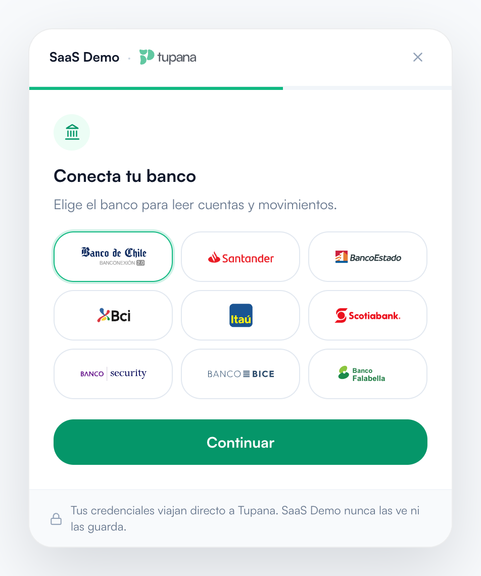 Widget: selector de banco