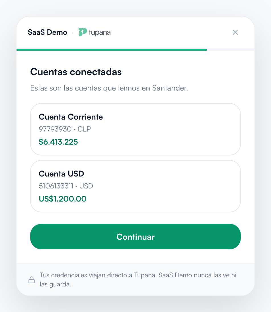Widget: cuentas conectadas