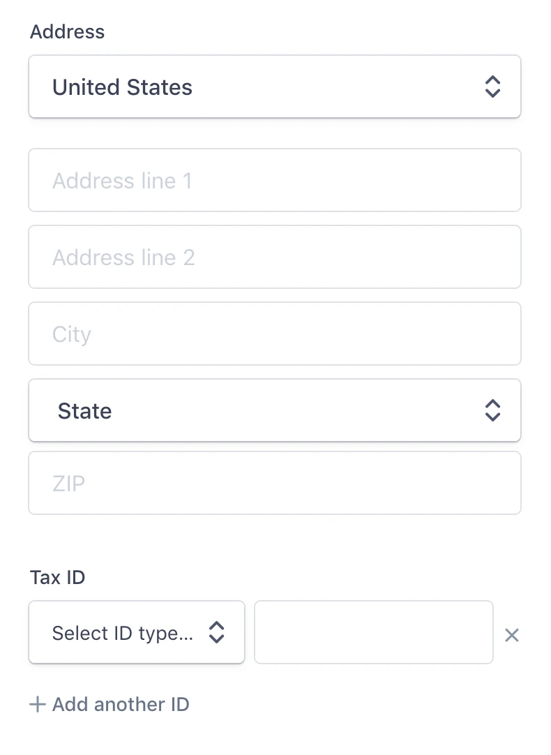 Stripe invoice information form for address and tax details