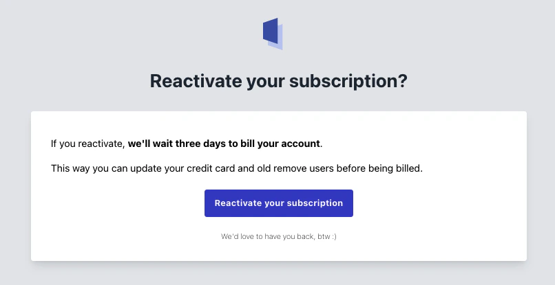 Account banner prompting you to reactivate your subscription