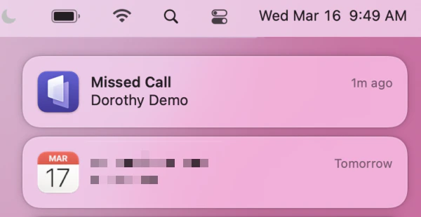 Missed Tuple call notification in Notification Center