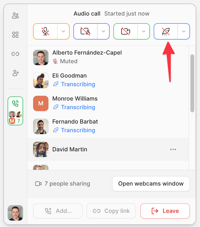 Transcription popover control