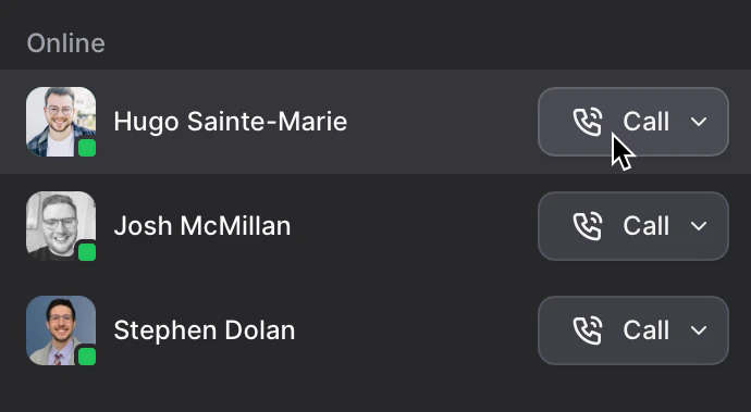 Calling someone via the popover UI
