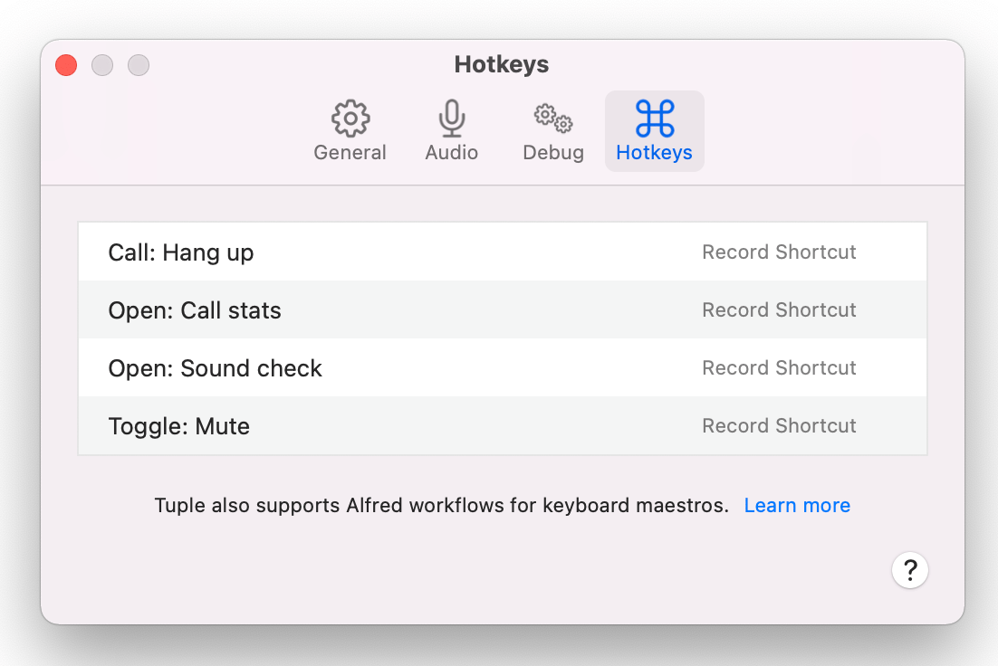Settings window with the Hotkeys tab selected on macOS