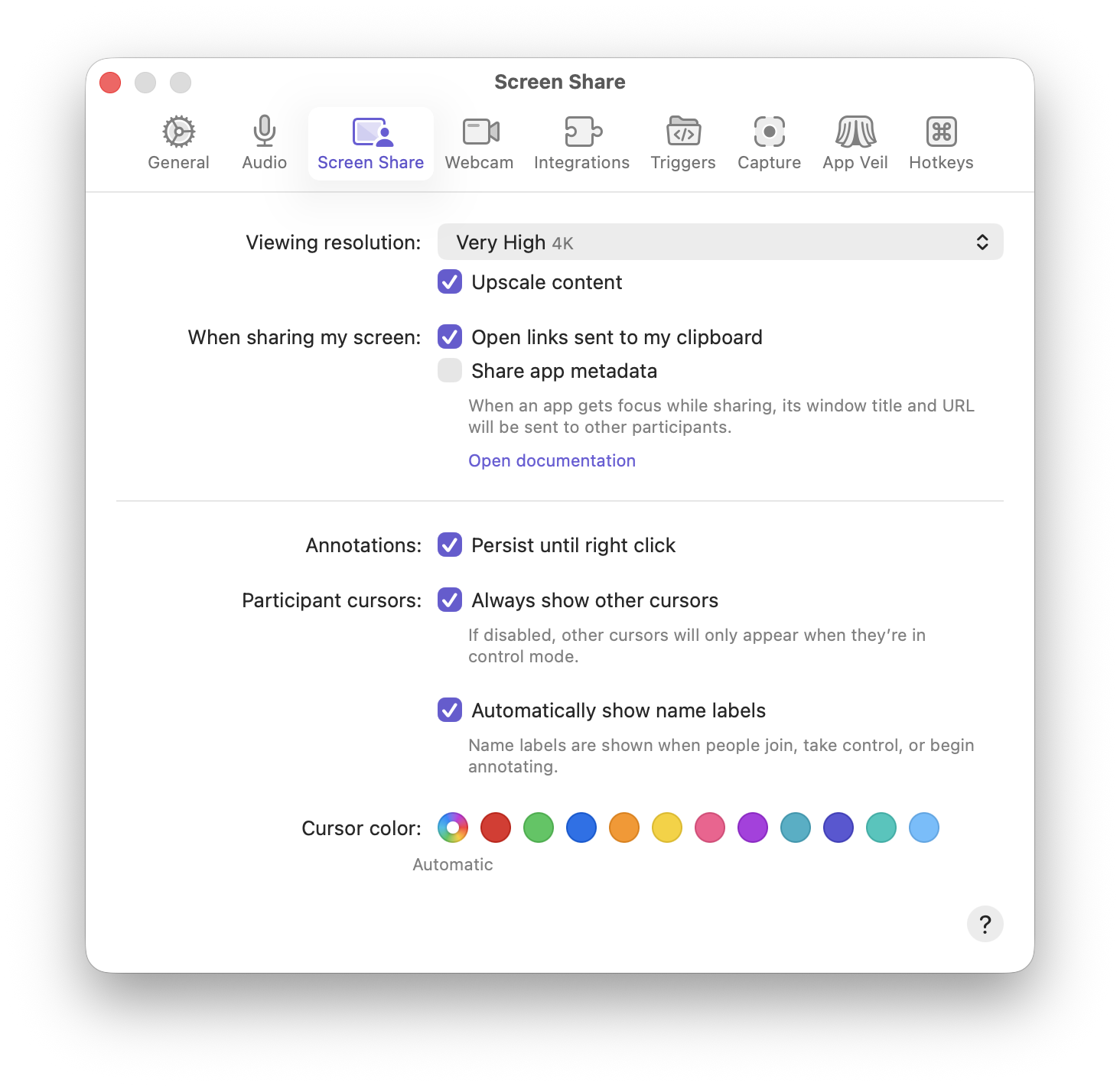 Screen share - Tuple documentation