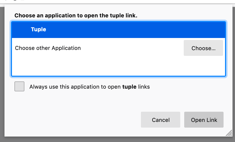 Browser dialog asking whether to open the sign-in link in Tuple