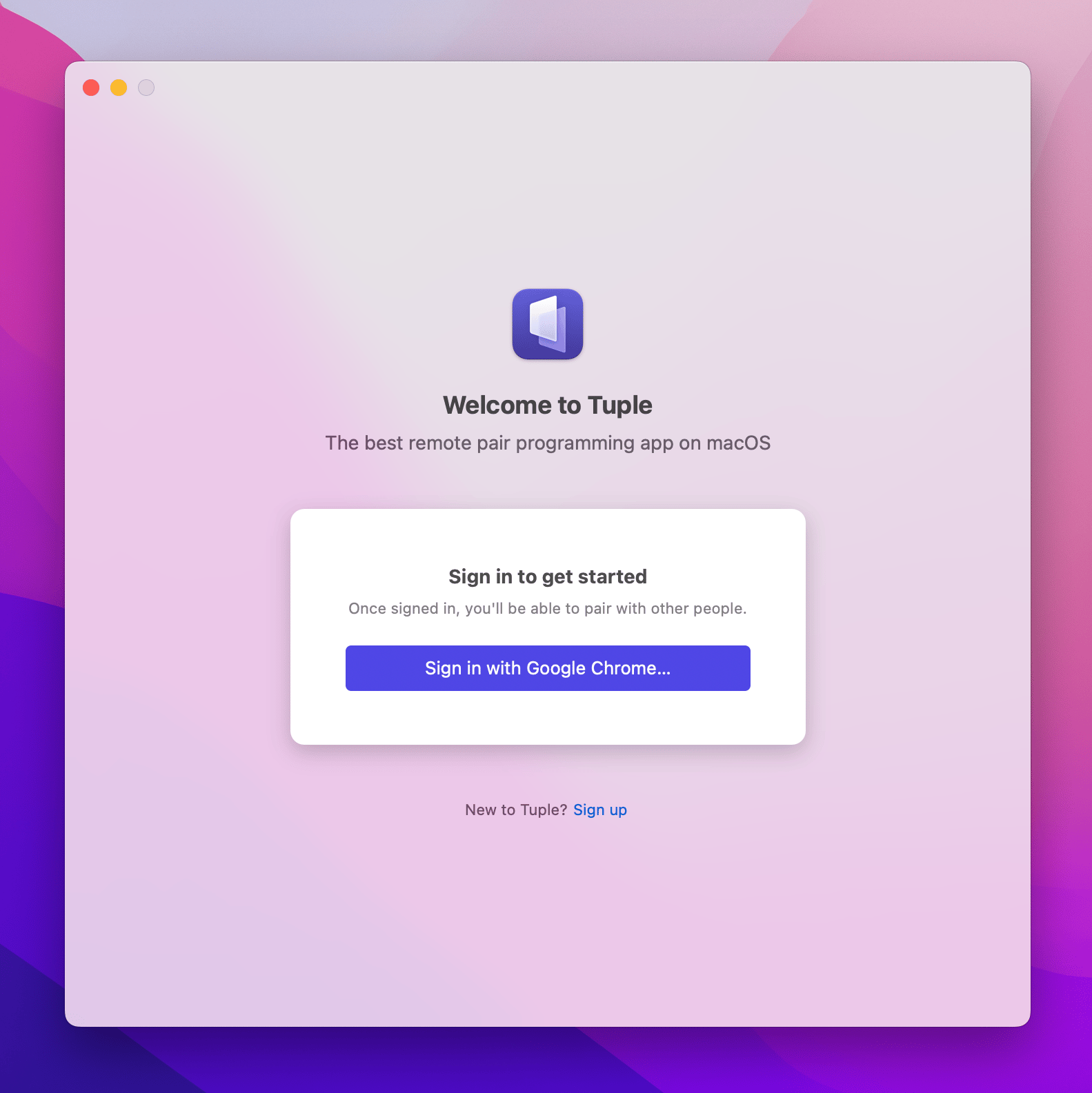 Browser sign-in page for logging in to Tuple