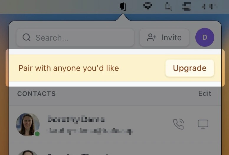 Banner in the Tuple app prompting you to upgrade your guest account