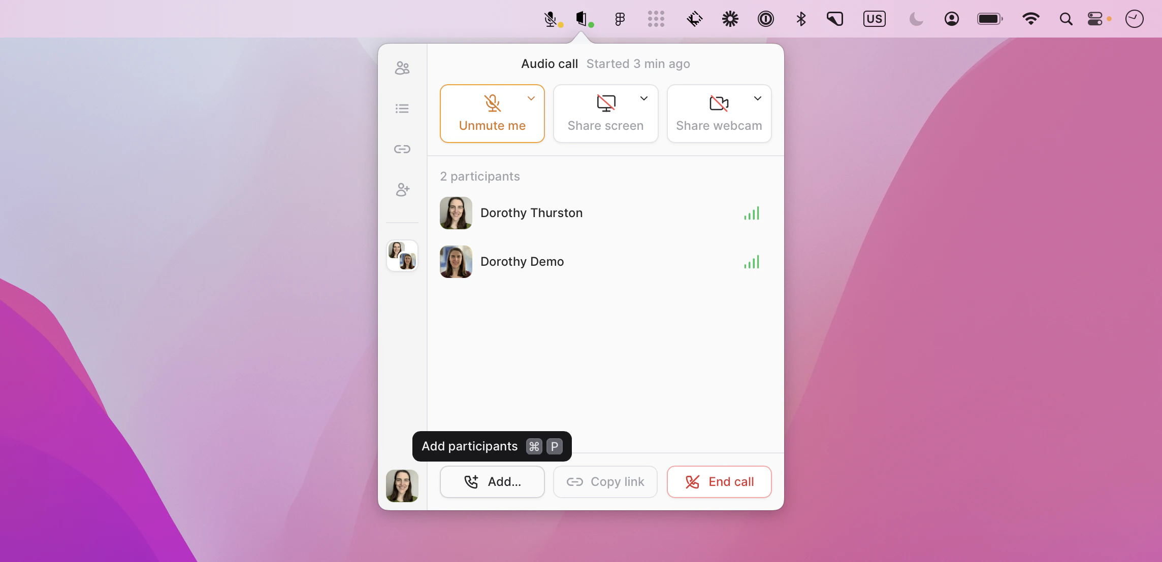 Call controls with the Add another participant button highlighted