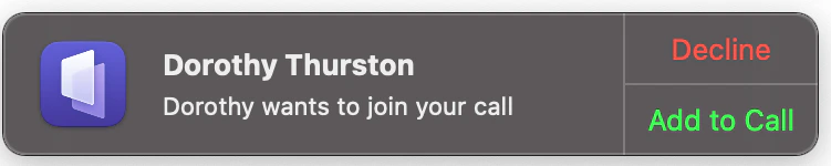 Notification asking you to approve someone joining your call