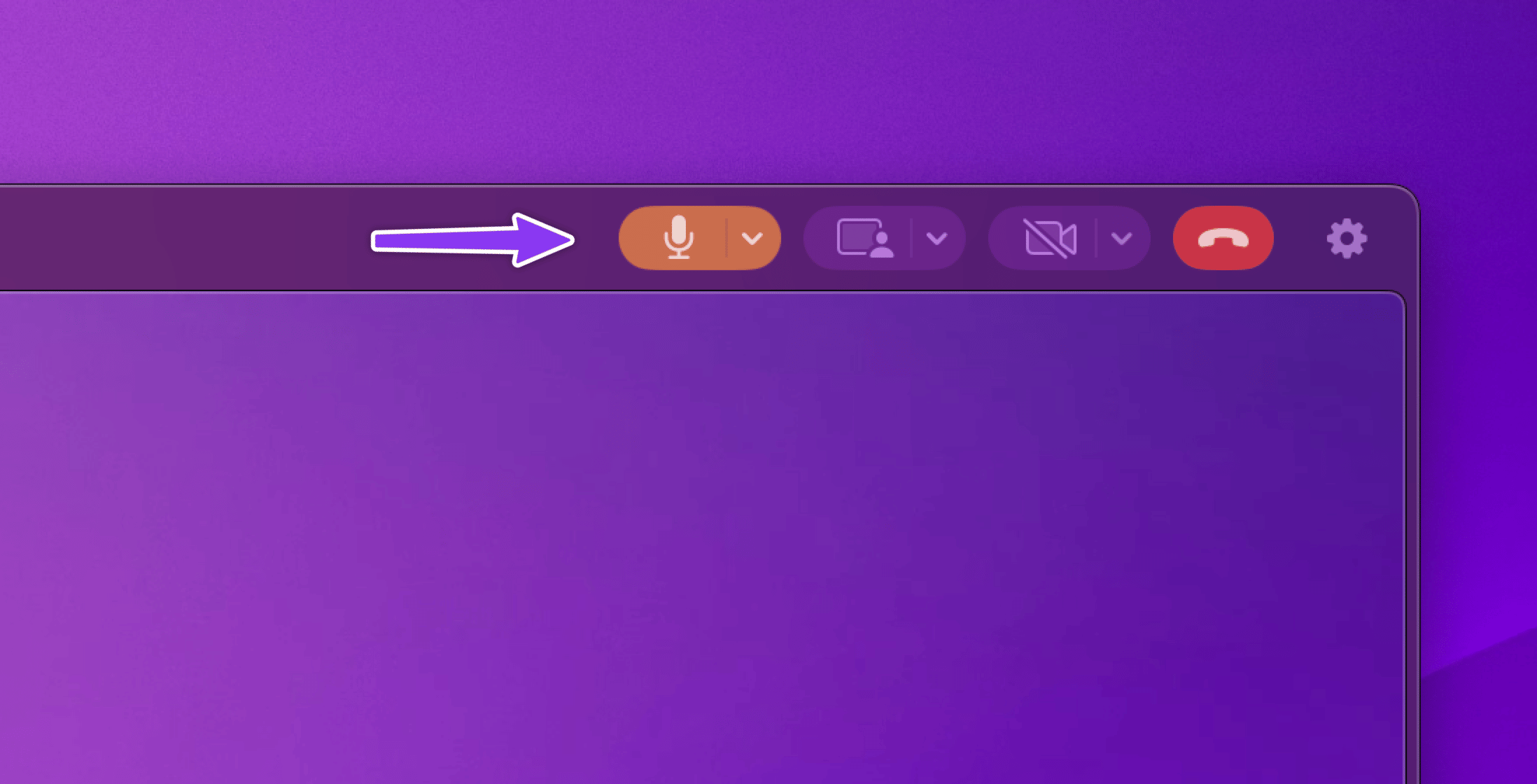A/V controls for microphone, webcam, devices, and starting your own screen share