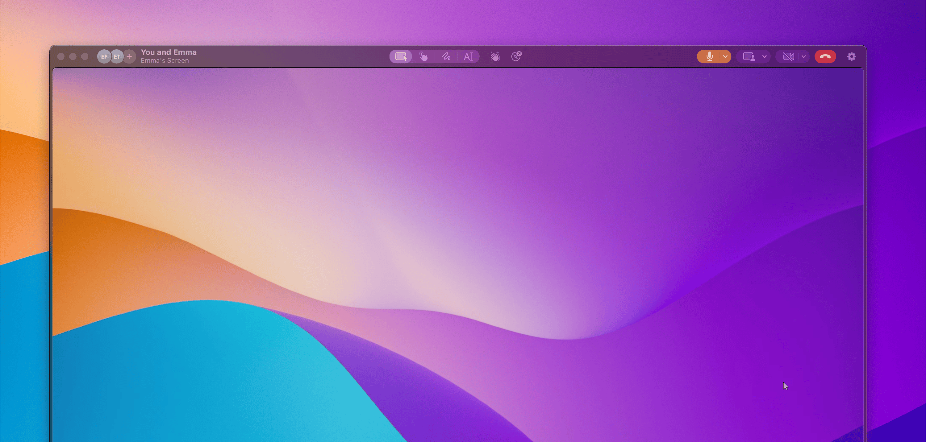 Shared screen window on macOS showing the guest toolbar across the top