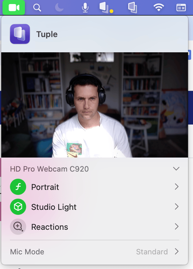 Menu bar webcam indicator with video effects controls
