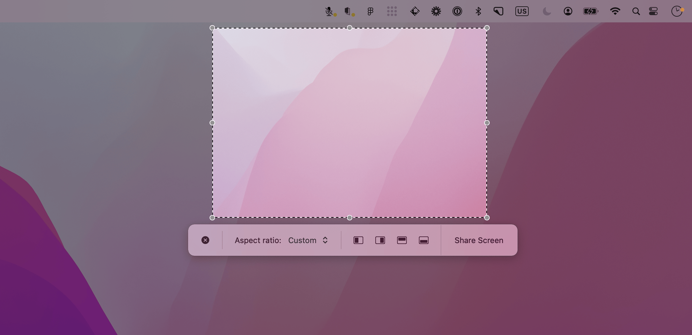 A resizable dotted rectangle showing the selected part of the screen to share