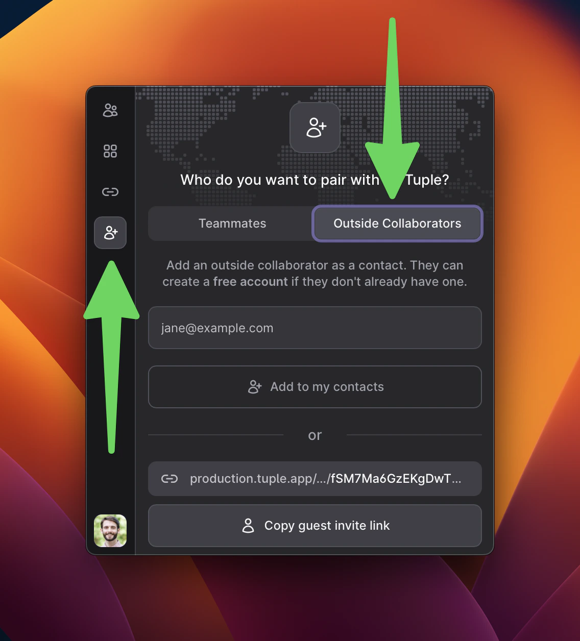 Guest invite link flow for adding an interview candidate to Tuple
