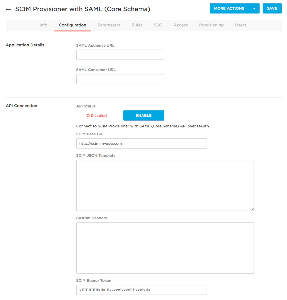 SCIM configuration fields