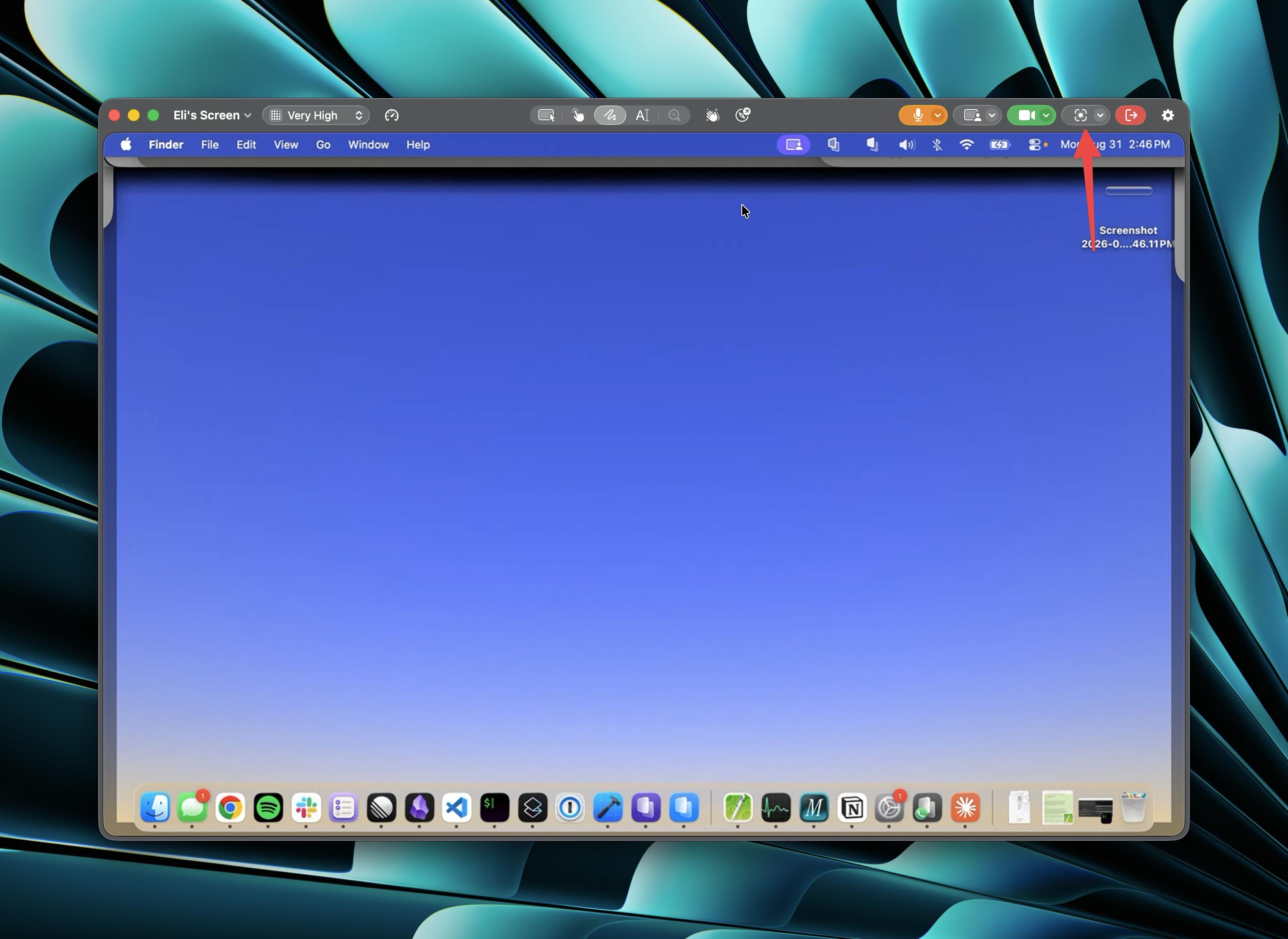 The Capture button in the screen share window toolbar on macOS