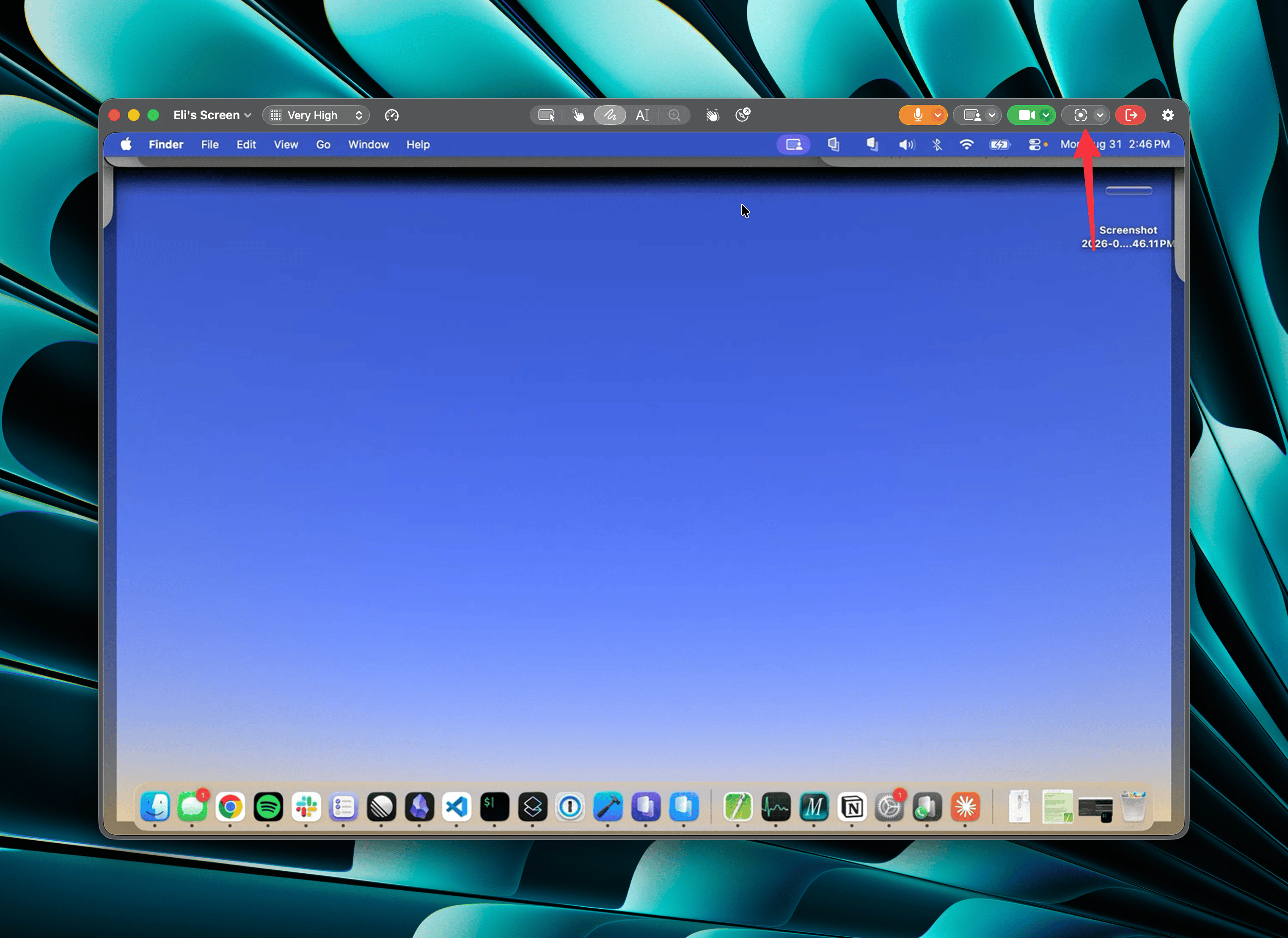 The Capture button in the screen share window toolbar on macOS