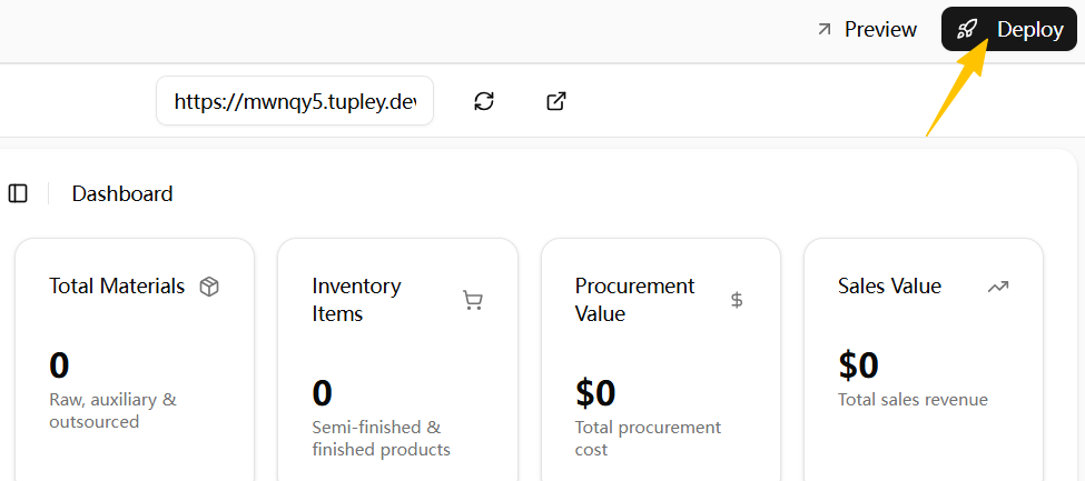 Deploy button in dashboard before deployment
