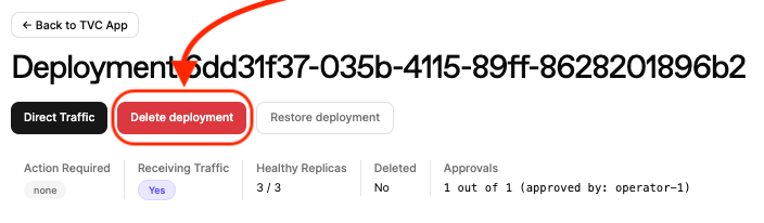 Delete button on deployment page
