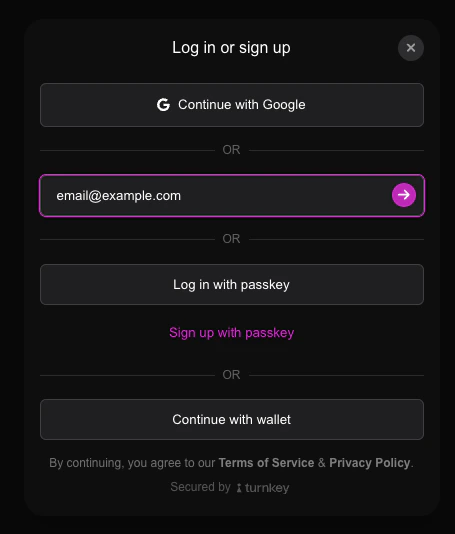 Custom UI with pink primary color and dark mode