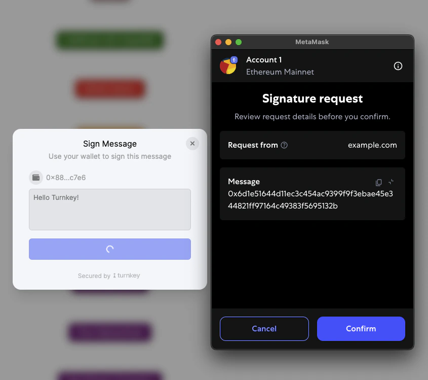 Signing message with external wallet