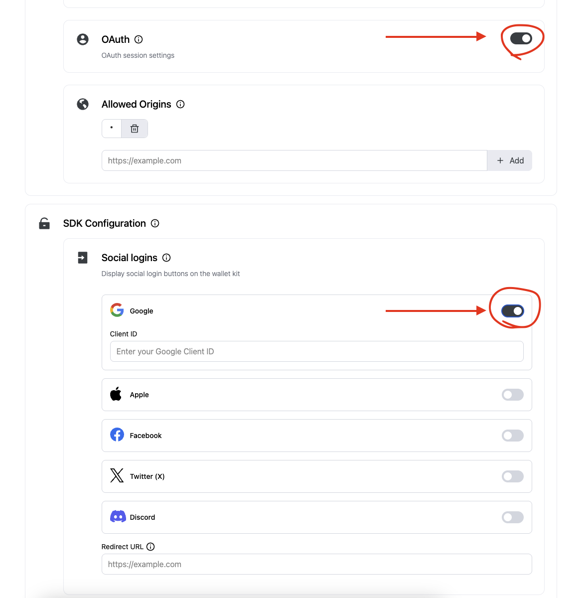 OAuth providers configuration