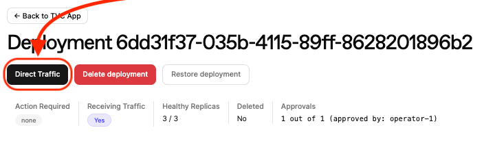 Direct Traffic button on deployment page