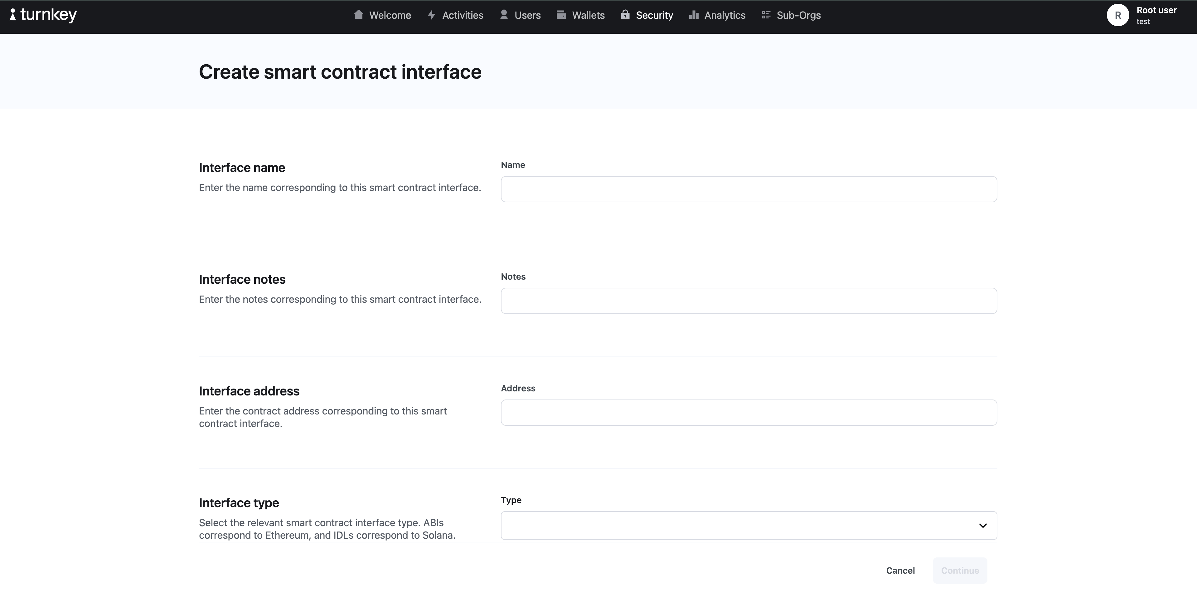 create interface empty