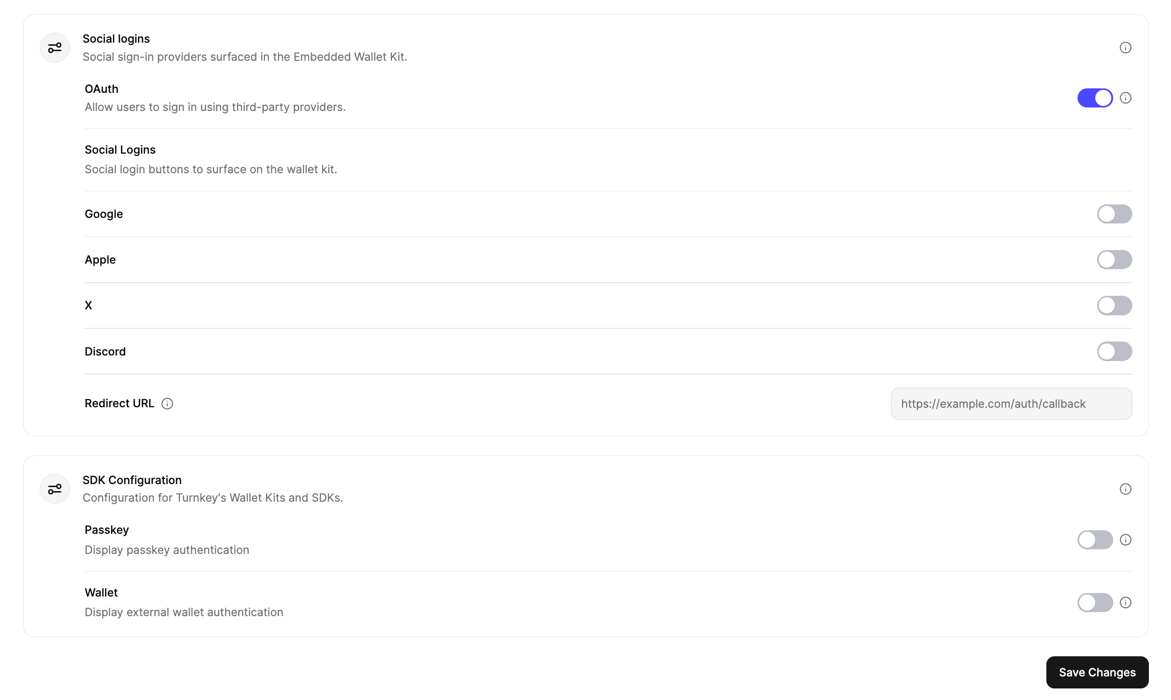 Wallet kit options