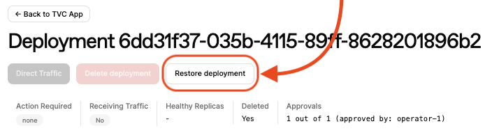 Restore button on deployment page