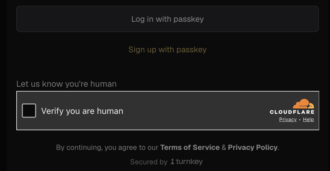 Cloudflare Turnstile challenge shown to end users during sign-up and OTP request
