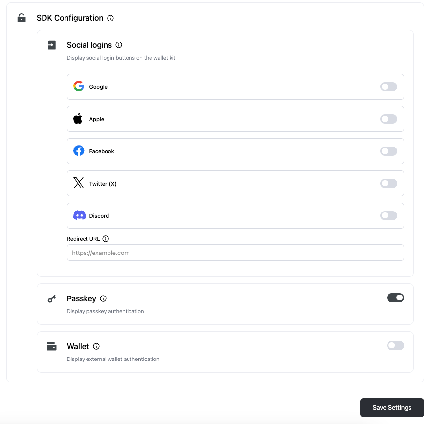 Wallet kit options