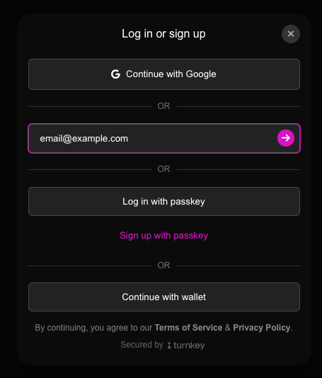 Custom UI with pink primary color and dark mode