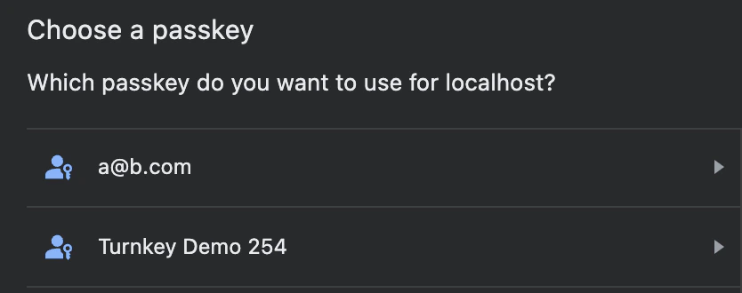 User name and display name in passkey list