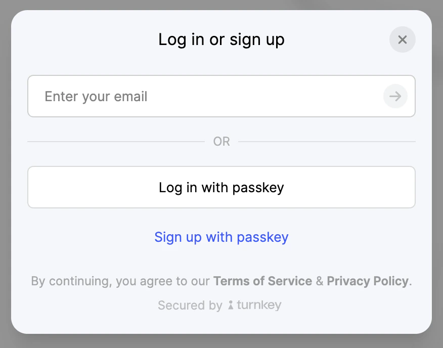 Login modal showing authentication options