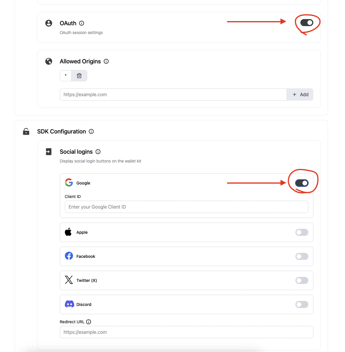 OAuth providers configuration